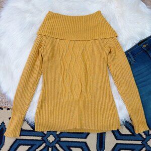 Style & Co Women's Yellow Metallic Long Sleeve Cowl Neck Sweater Size S